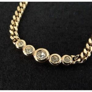 Vintage Christian Dior Graduate Rhinestone Herringbone Chain Gold Necklace Cute